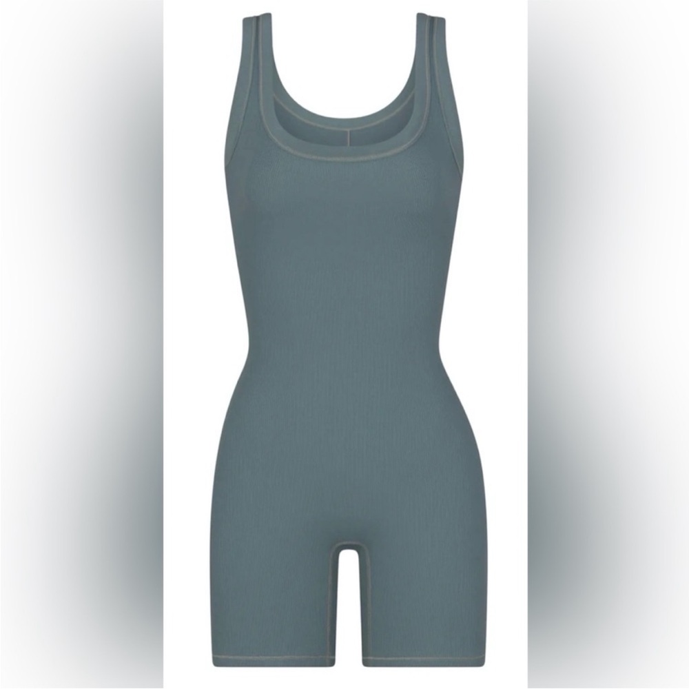 SKIMS Cotton Ribbed Onesie in color Soot Size Small
